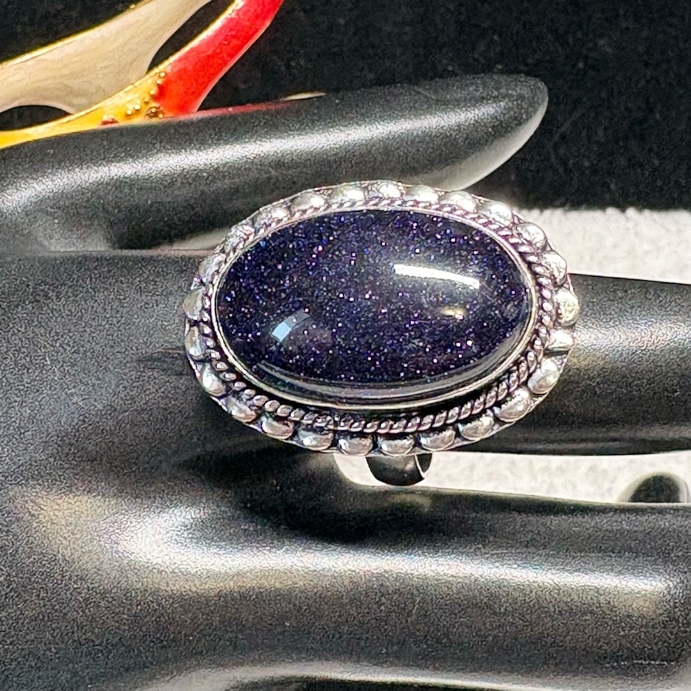 Elegant Silver and Blue Sunstone Ring